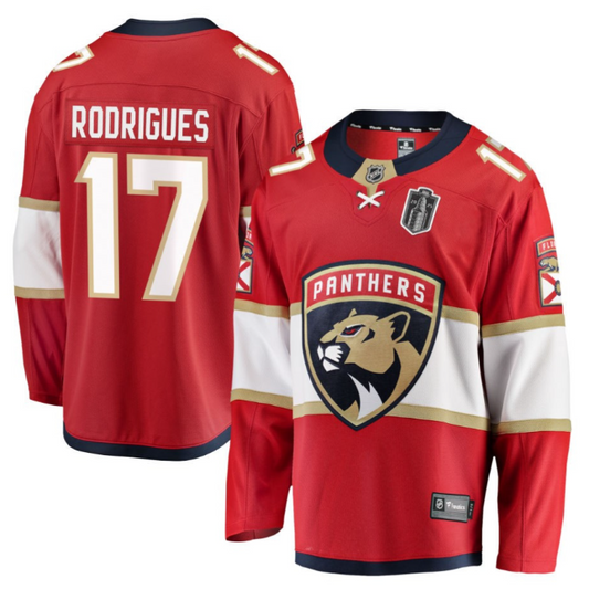 Evan Rodrigues 17 Florida Panthers 2025 Stanley Cup Final Home Breakaway Men Jersey Red