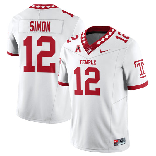 Evan Simon Jersey #12 Temple Football 2025 Vapor Limited Stitched White