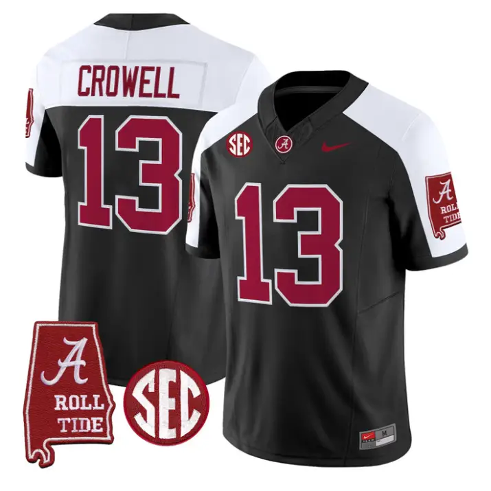 Ezavier Crowell Jersey #13 Alabama Crimson 2026 SEC Patch Stitched