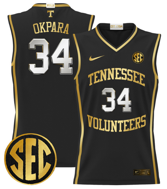 Felix Okpara Jersey #34 Tennessee Vols 2024 Lightweight Basketball Black Gold