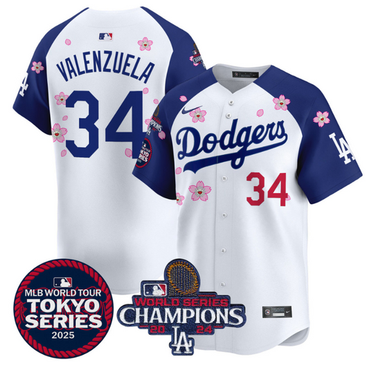 Fernando Valenzuela Jersey #34 Dodgers Tokyo Series 2025 World Series Champions Patch Alternate