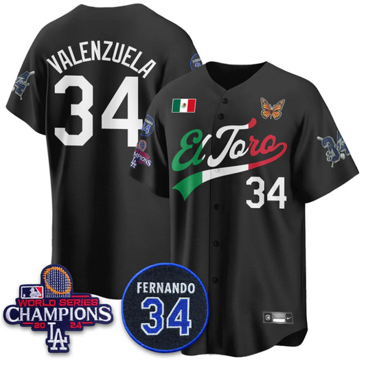 Fernando Valenzuela Jersey #34 Dodgers Mexican El Toro For 34 Stitched Black