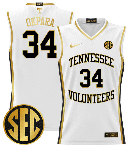 Felix Okpara Jersey #34 Tennessee Vols 2024 Lightweight Basketball White Gold