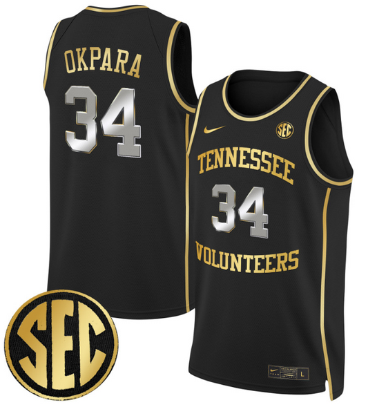 Felix Okpara Jersey #34 Tennessee Vols 2024 Swingman Basketball Black Gold