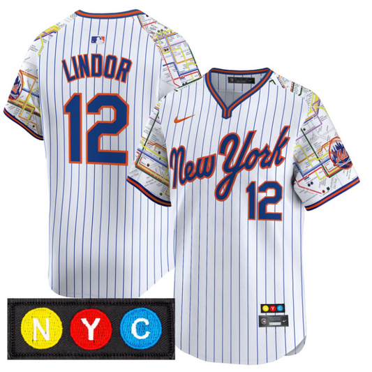 Francisco Lindor Jersey #12 New York Mets Subway Style Vapor Premier Limited Stitched Pinstripe
