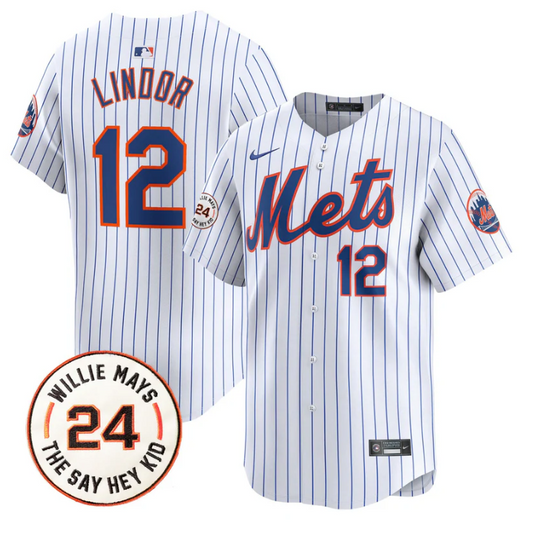 Francisco Lindor Jersey #12 Mets Willie Mays Patch Vapor Premier Limited Stitched White