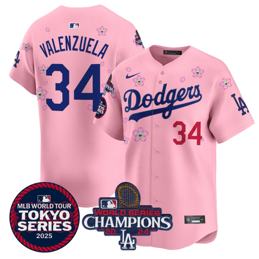 Fernando Valenzuela Jersey #34 Dodgers Tokyo Series 2025 World Series Champions Patch Cherry Blossom