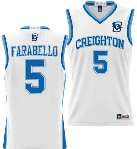 Francisco Farabello Jersey #5 Creighton Bluejays College NIL Basketball Lightweight White
