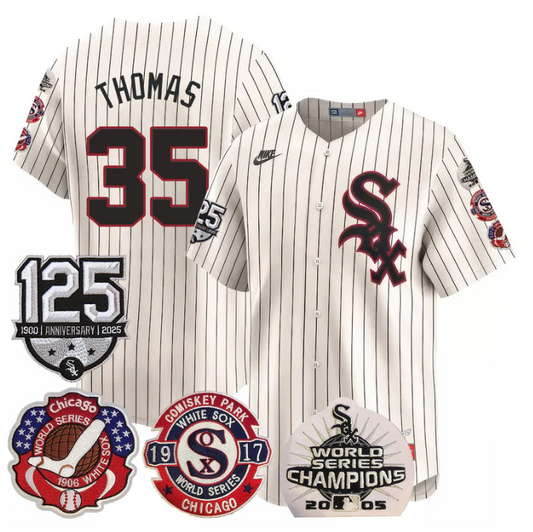 Frank Thomas Jersey #35 Chicago White Sox 125th Anniversary World Series Champions Cream