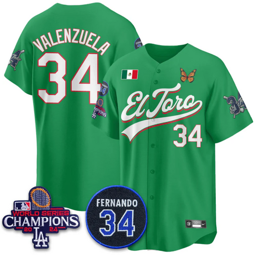 Fernando Valenzuela Jersey #34 Dodgers Mexican El Toro For 34 Stitched Green