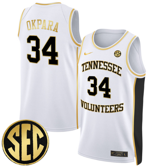 Felix Okpara Jersey #34 Tennessee Vols 2024 Swingman Basketball White Gold