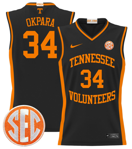 Felix Okpara Jersey #34 Tennessee Vols 2024 Lightweight Basketball Black