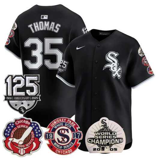 Frank Thomas Jersey #35 Chicago White Sox 125th Anniversary World Series Champions Black