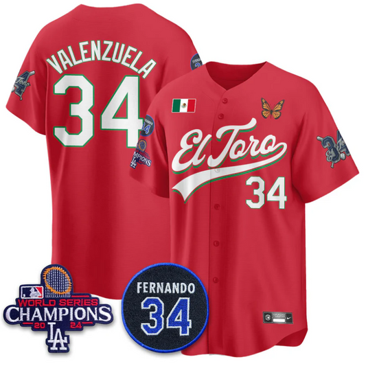 Fernando Valenzuela Jersey #34 Dodgers Mexican El Toro For 34 Stitched Red