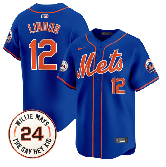 Francisco Lindor Jersey #12 Mets Willie Mays Patch Vapor Premier Limited Stitched New York Gold (Copy)