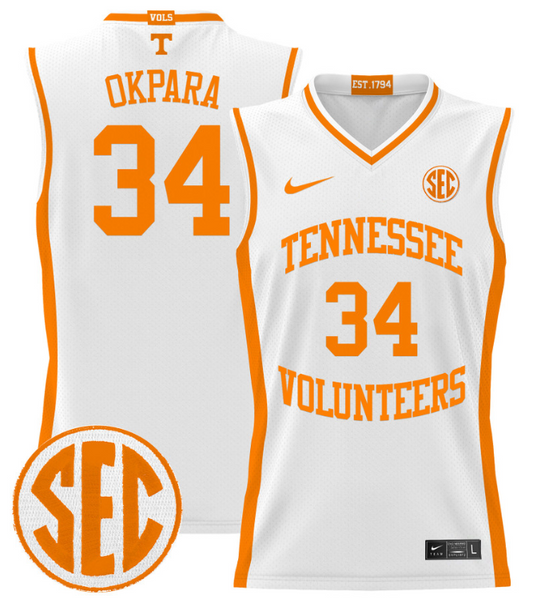 Felix Okpara Jersey #34 Tennessee Vols 2024 Lightweight Basketball White