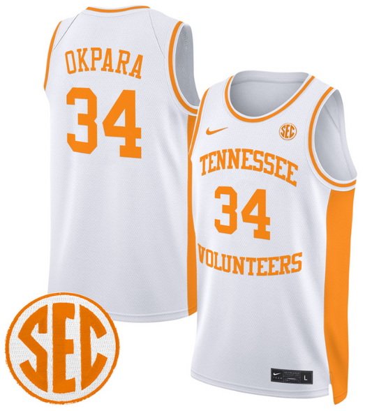 Felix Okpara Jersey #34 Tennessee Vols 2024 Swingman Basketball White