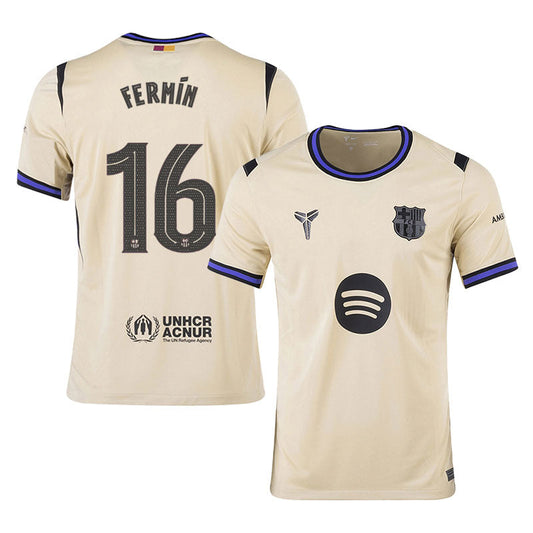 Fermin Lopez #16 Barcelona 2025-26 Away Jersey – Cream