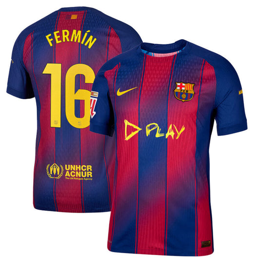 Fermin Lopez #16 FC Barcelona x Ed Sheeran 2025-26 Home Match Jersey – Red blue
