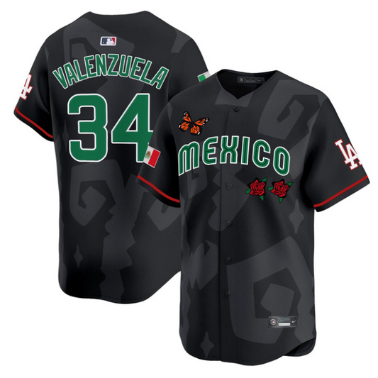 Fernando Valenzuela Jersey #34 2025 Mexican Heritage x Sentrock Vapor Limited Stitched Black