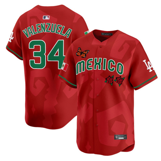 Fernando Valenzuela Jersey #34 2025 Mexican Heritage x Sentrock Vapor Limited Stitched Red