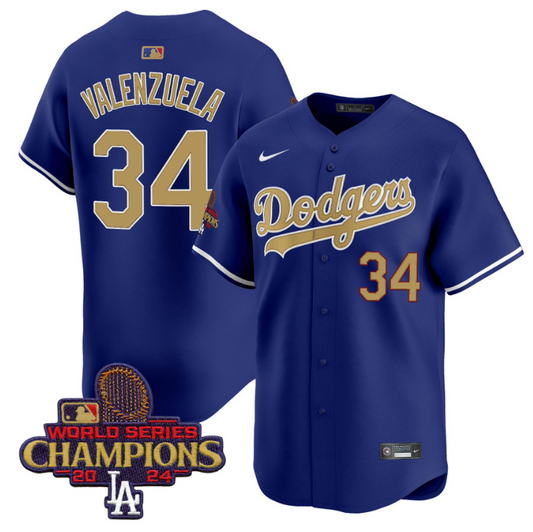 Fernando Valenzuela Jersey #34 Dodgers 2025 Gold Vapor Premier Stitched Royal
