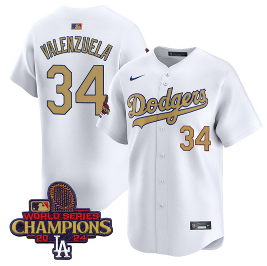 Fernando Valenzuela Jersey #34 Dodgers 2025 Gold Vapor Premier Stitched White