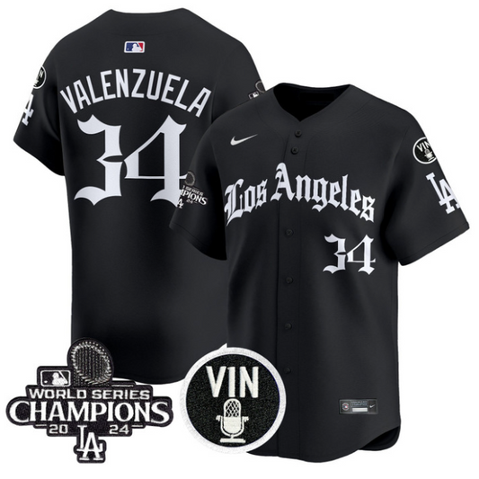 Fernando Valenzuela Jersey #34 Dodgers 2025 LA Gothic Style Vapor Premier Limited Stitched Black