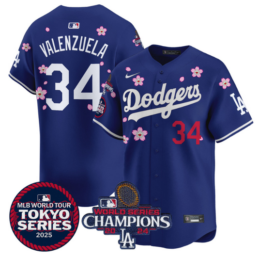 Fernando Valenzuela Jersey #34 Dodgers Tokyo Series 2025 World Series Champions Patch Royal