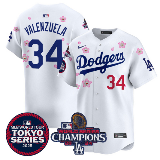 Fernando Valenzuela Jersey #34 Dodgers Tokyo Series 2025 World Series Champions Patch White