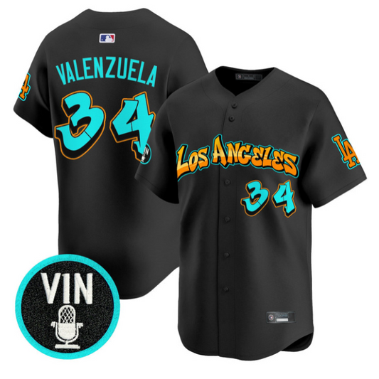 Fernando Valenzuela Jersey #34 Los Angeles Dodgers Graffiti Street Style Black