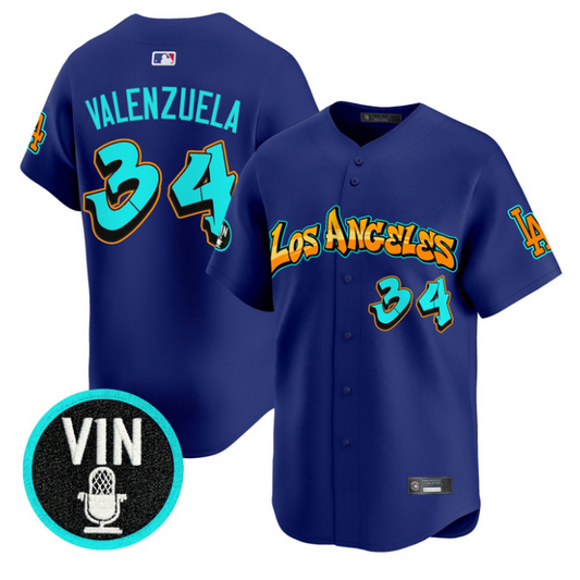 Fernando Valenzuela Jersey #34 Los Angeles Dodgers Graffiti Street Style Royal