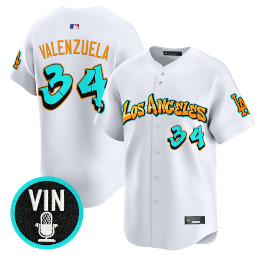Fernando Valenzuela Jersey #34 Los Angeles Dodgers Graffiti Street Style White