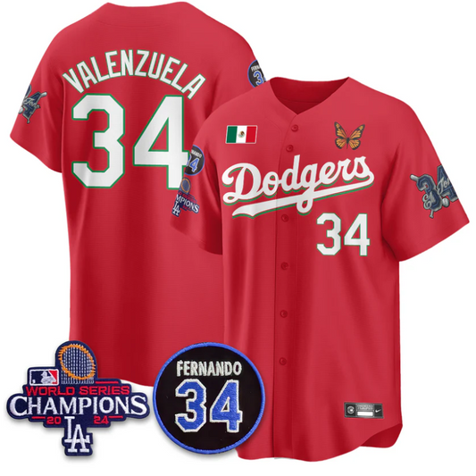 Fernando Valenzuela Jersey #34 Los Angeles Dodgers Mexican For 34 Stitched Red