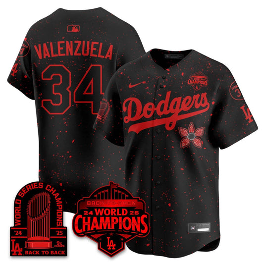 Fernando Valenzuela Jersey #34 Dodgers 2025 Champions Stranger Things 9x Champs Stitched