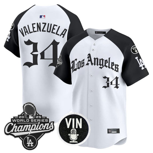 Fernando Valenzuela Jersey #34 Dodgers 2025 World Series Champions LA Gothic