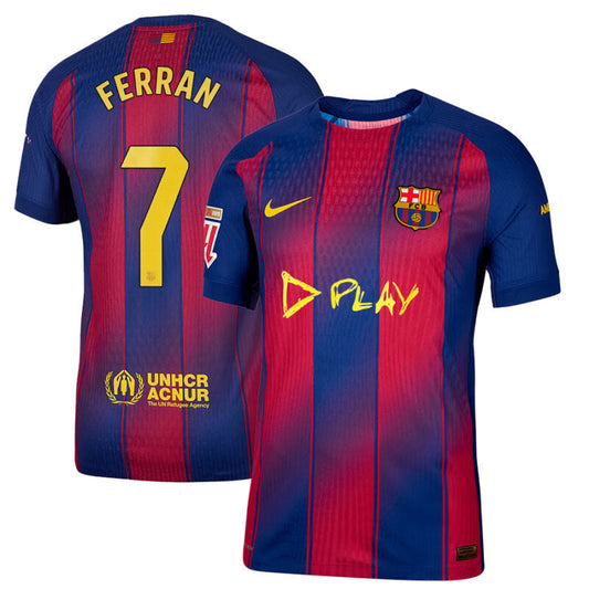 Ferran Torres #7 FC Barcelona x Ed Sheeran 2025-26 Home Match Jersey – Red blue