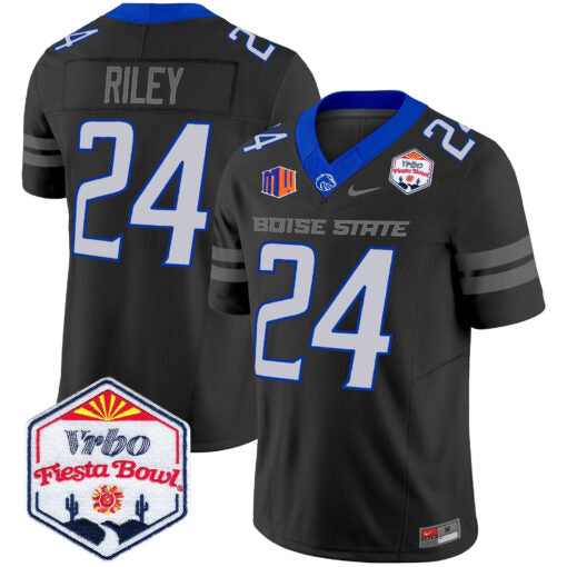 Dylan Riley Jersey #24 Boise State Broncos 2025 Fiesta Bowl Patch Vapor Black