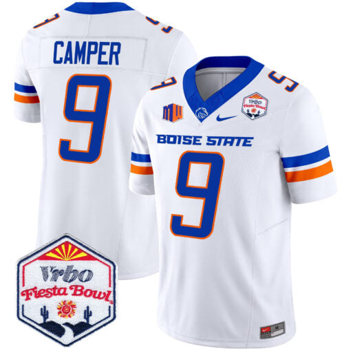 Cameron Camper Jersey #9 Boise State Broncos 2025 Fiesta Bowl Patch Vapor White