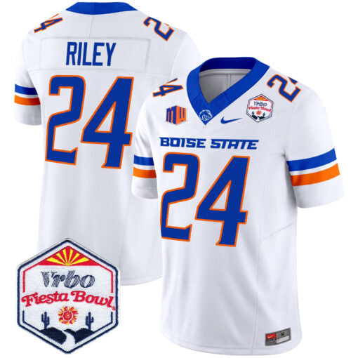Dylan Riley Jersey #24 Boise State Broncos 2025 Fiesta Bowl Patch Vapor White