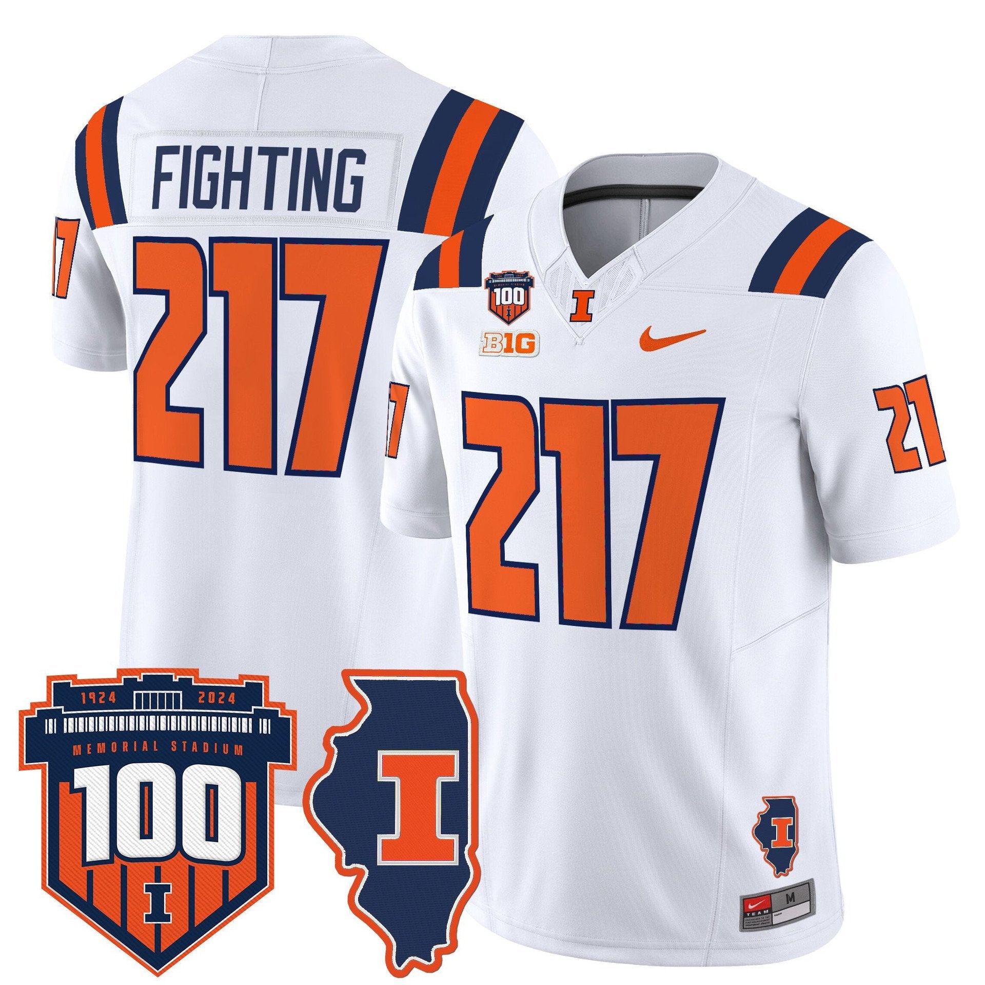 Fighting Jersey #217 Illinois Fighting 100th Memorial Stadium White