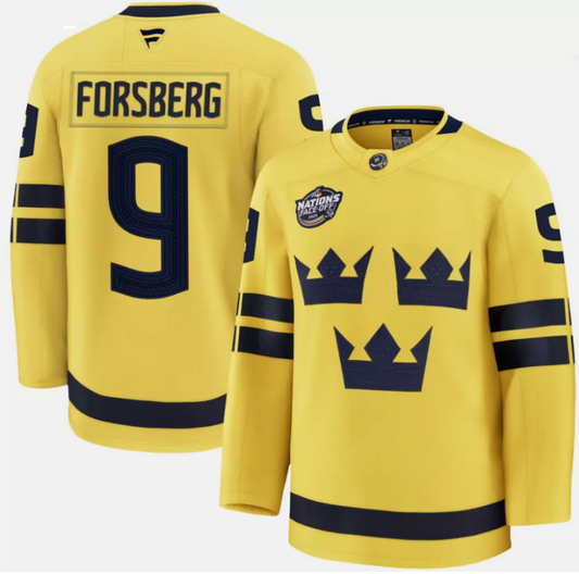 Filip Forsberg Jersey #9 Sweden Yellow 2025 4 Nations Face-Off Stitched