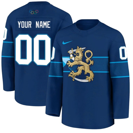 Finland National Ice Hockey Custom Blue Jersey - All Stitched