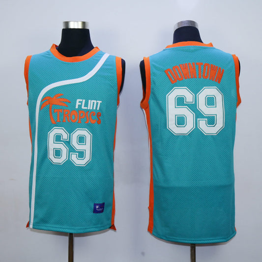 Flint Tropics #69 Down Town Basketball Jersey White