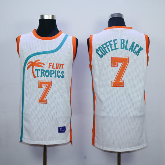 Flint Tropics #7 Coffee Black Basketball Jersey White