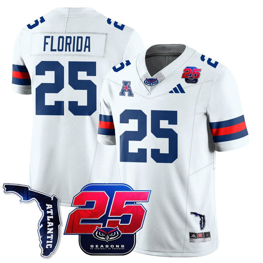 Florida Jersey #25 Florida Atlantic Football 25th Season Stitched White