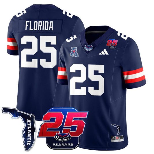 Florida Jersey #25 Florida Atlantic Football 25th Season Stitched Navy