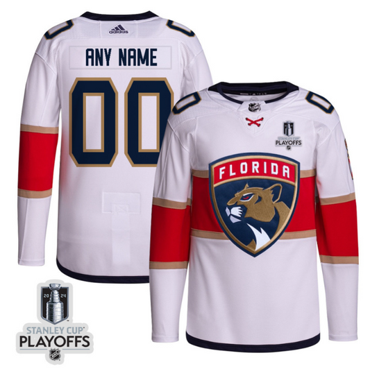 Florida Panthers 2024 NHL Playoffs Patch Away Jersey Customized - Men, White