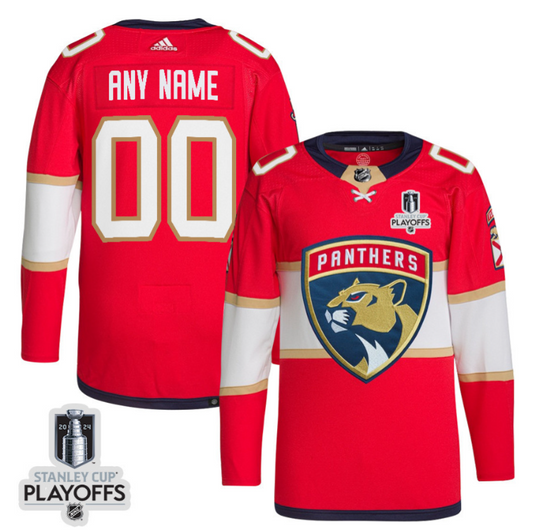 Florida Panthers 2024 NHL Playoffs Patch Home Jersey Customized - Men, Red