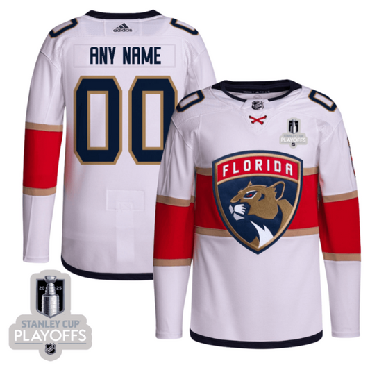 Florida Panthers 2025 NHL Playoffs Patch Away Men Custom Jersey - White